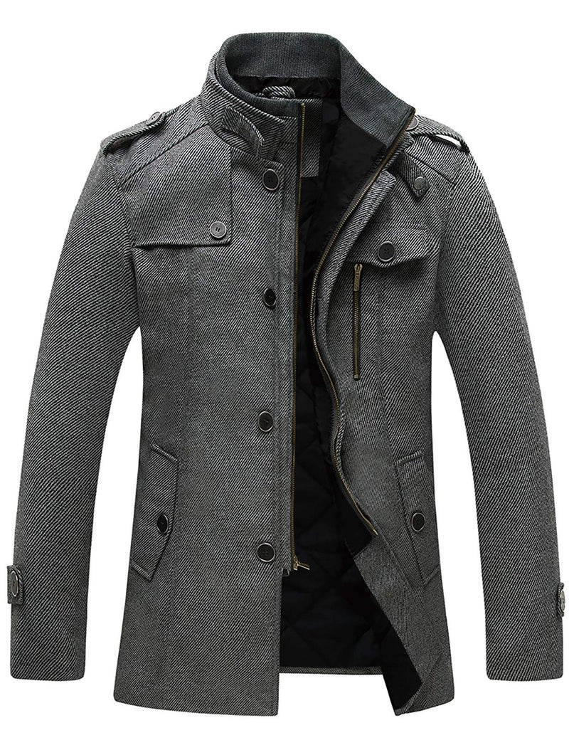 wantdo Men's Casual Mid Length Coat Windproof Wool Jacket Thick Grey Large - Image 1